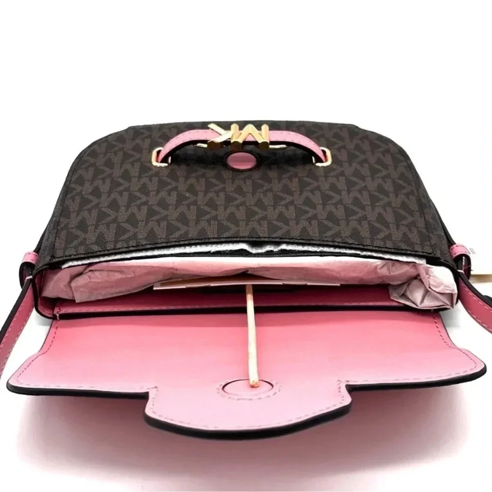 Michael Kors Small Reed Leather Saddle Crossbody Bag Brown/Pink (NWT) - Picture 10 of 12